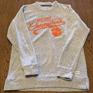 Clemson Tigers Terry cloth Sweatshirt Large Gray Orange Football Pullover Unique